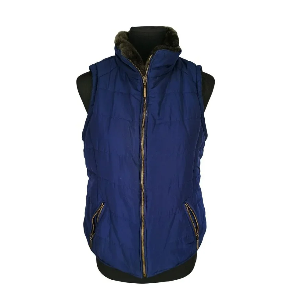 Copper Key Navy Blue‎ Fur Collar Girl's Size Large Style CJ5089FXW1 Puffer Vest